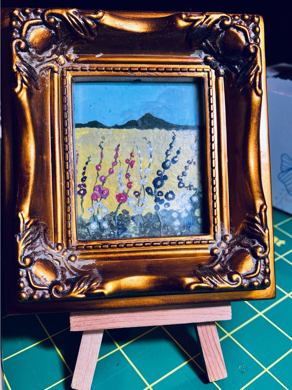 Gold Ornate Framed Painting Hollyhock Summer